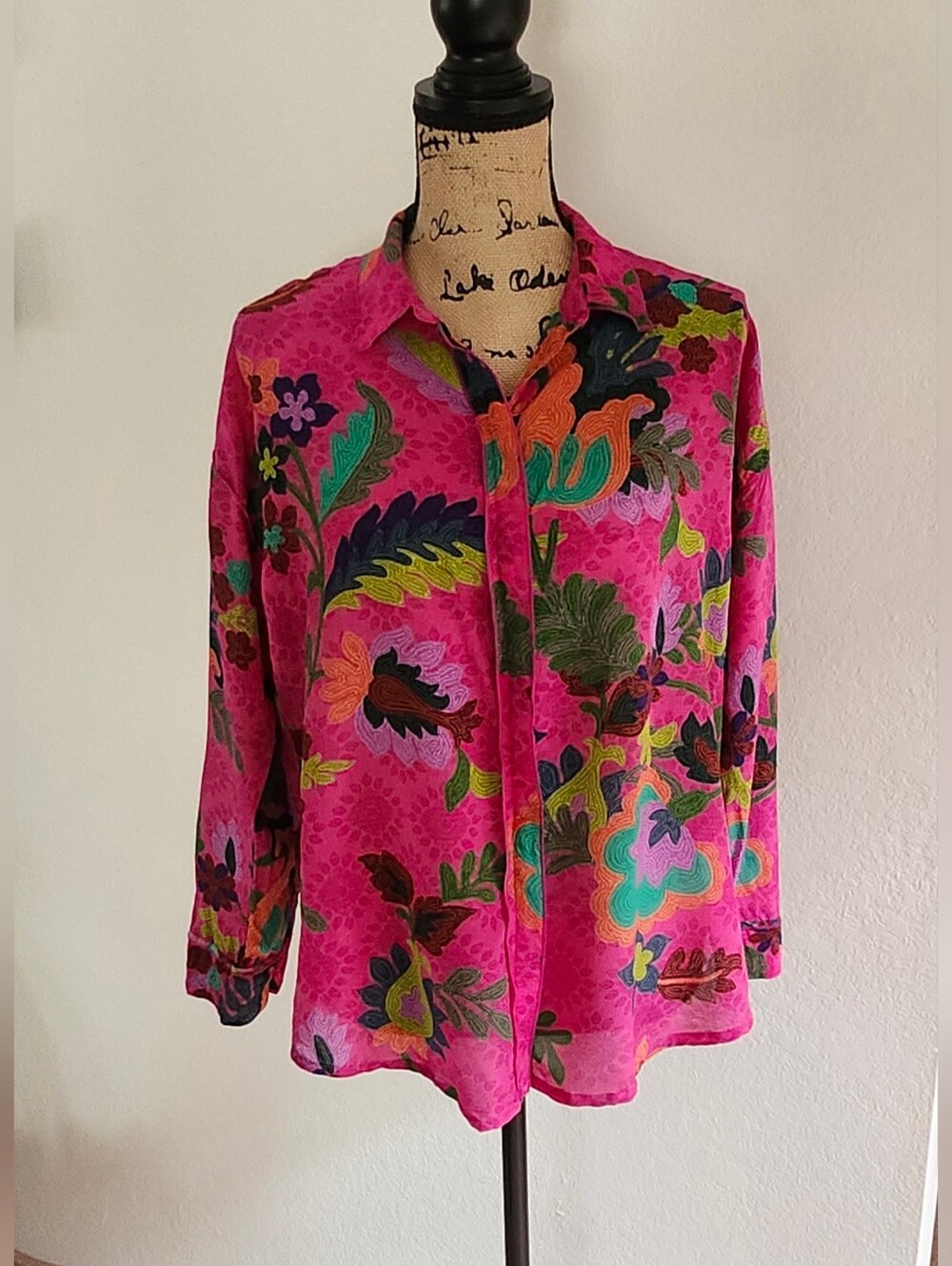 Johnny Was Martijn 100% Silk Button Down Top Sz S